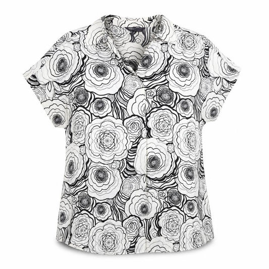Front view of Marks & Spencer women’s white geometric polyester basic blouse, size UK 10, v-neck