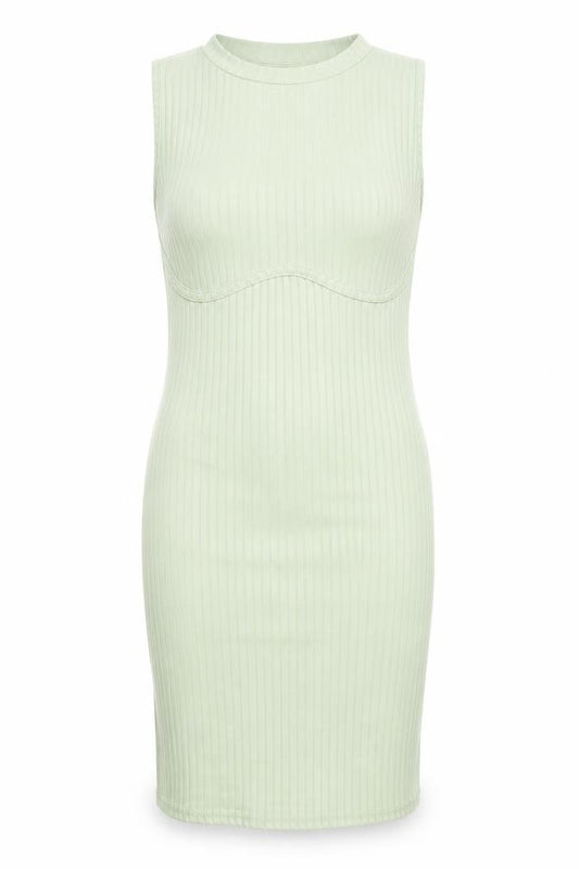 Front view of PRETTYLITTLETHING women’s green polyester bodycon, size UK 8, roll neck pullover - ribbed