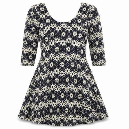 Izabel Womens Black Floral Polyester Skater Dress Size 8 Scoop Neck Pullover