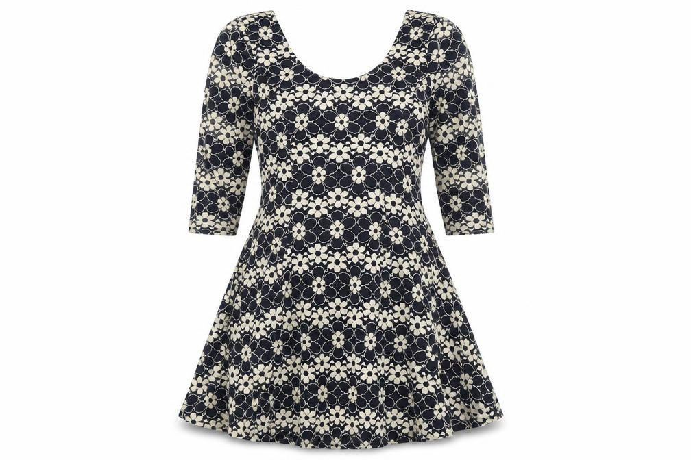 Izabel Womens Black Floral Polyester Skater Dress Size 8 Scoop Neck Pullover