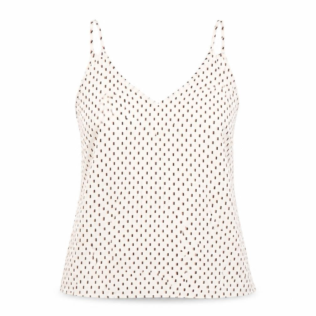 Front view of Papaya women’s white geometric polyester basic tank, size UK 12, v-neck