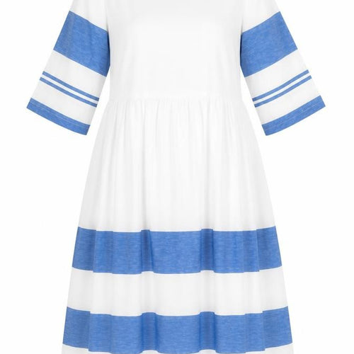 Preworn Womens White Striped Cotton A-Line Size M Round Neck Zip