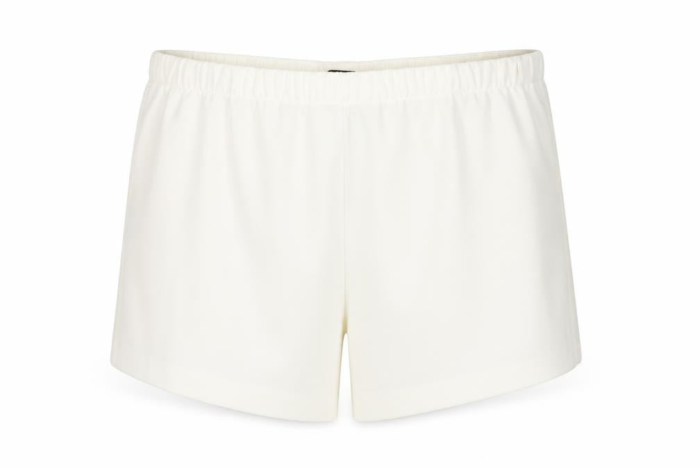 Front view of Marks & Spencer women’s ivory polyester sweat shorts, size UK 20, regular pull on