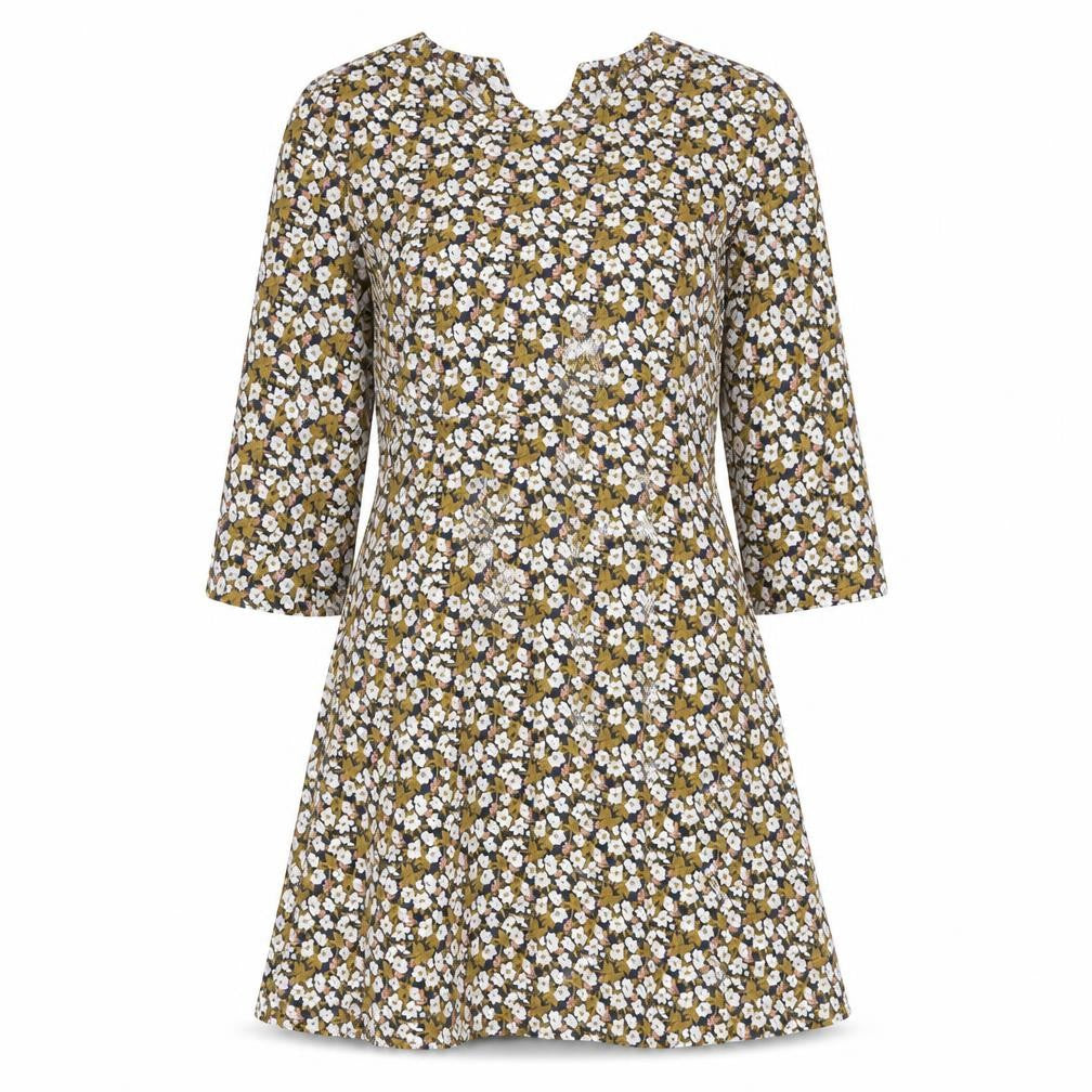 Goldie Womens Multicoloured Floral Polyester A-Line Size S Boat Neck Zip