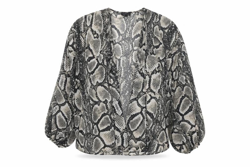 Topshop Womens Black Animal Print Polyester Kimono Blouse Size 8 V-Neck - Snake Skin Print