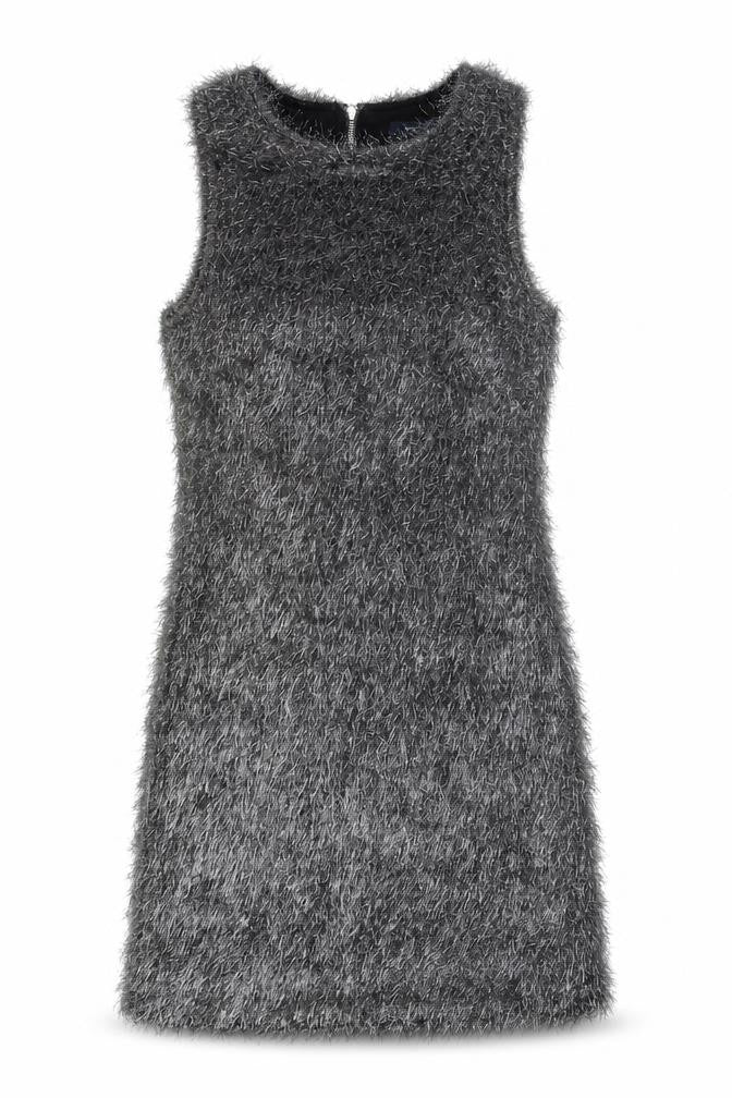 Front view of French Connection women’s silver polyester shift, size UK 6, boat neck zip