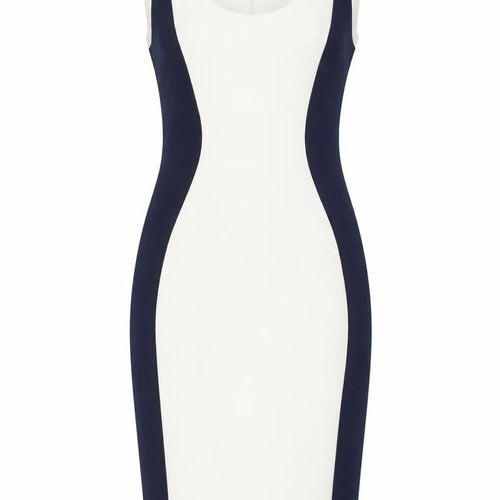 Mango Womens White Colourblock Viscose Pencil Dress Size S Scoop Neck Zip