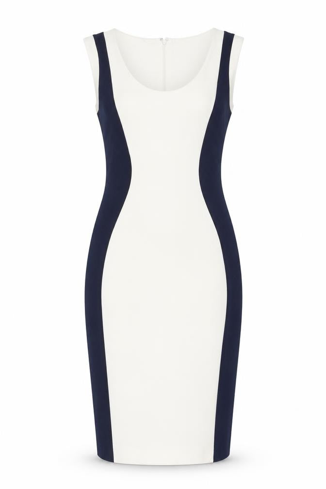 Mango Womens White Colourblock Viscose Pencil Dress Size S Scoop Neck Zip