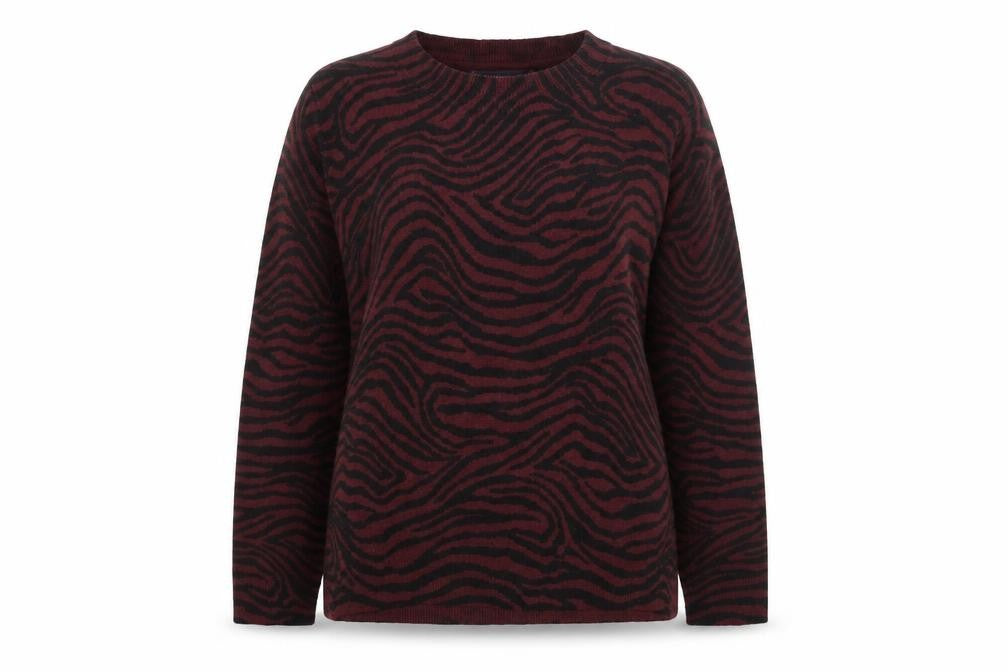 Marks and Spencer Womens Black Round Neck Animal Print Acrylic Pullover Jumper Size 12 - Zebra print
