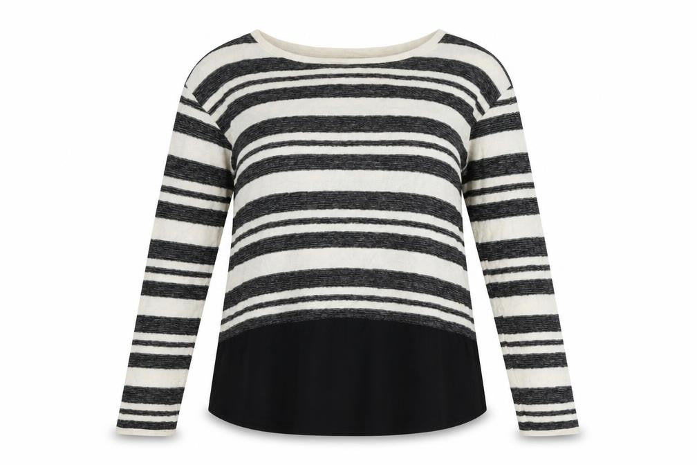Front view of Oasis women’s black boat neck striped cotton jumper, size S