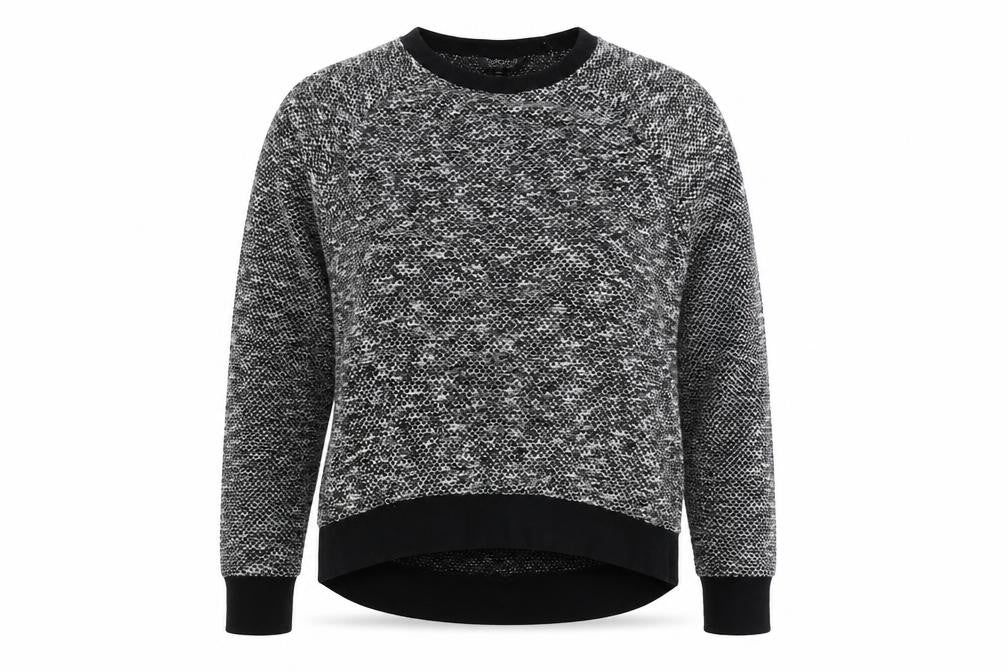 Front view of Topshop women’s black scoop neck polyester jumper, size UK 6