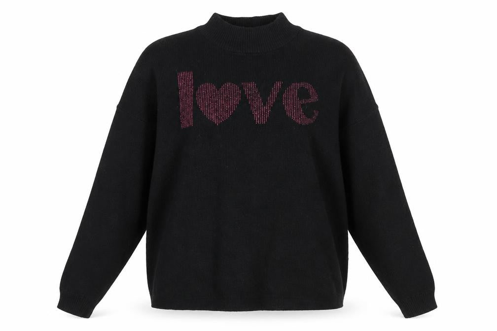 Front view of Divided women’s black round neck polyester jumper, size XS, - cropped, love