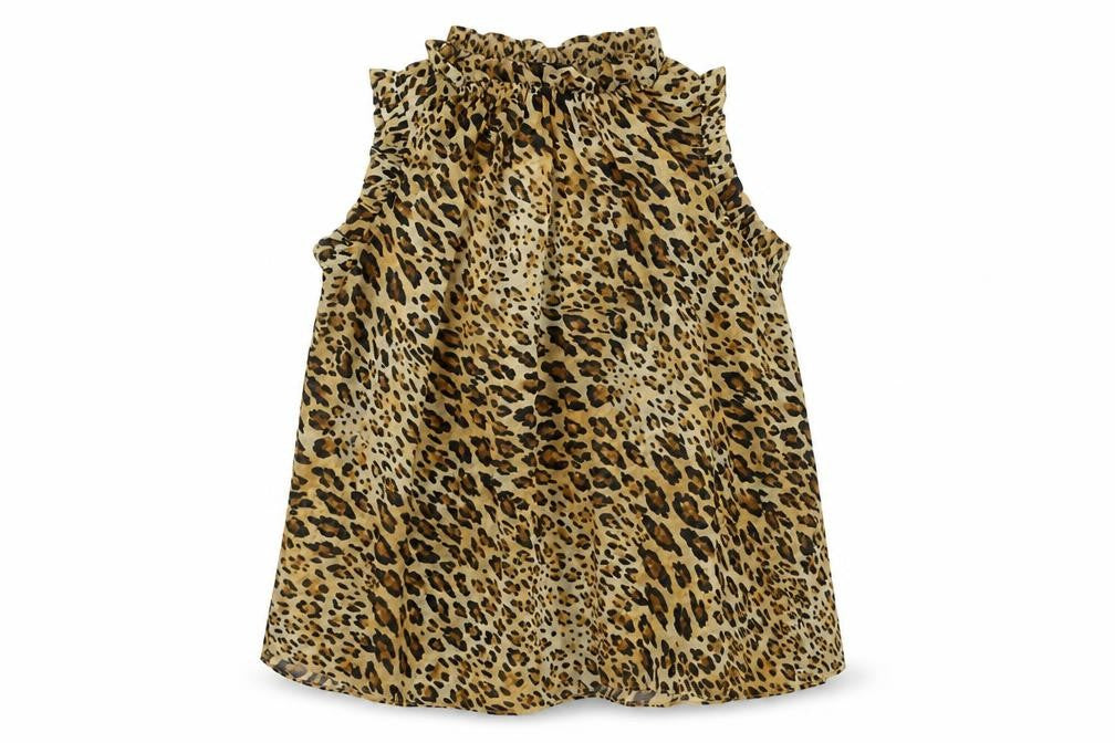 Front view of Rachel Zoe women’s brown animal print polyester basic tank, size S, round neck - leopard print