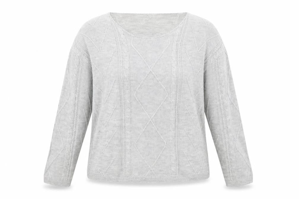 Front view of SHEIN women’s grey scoop neck acrylic jumper, size XL