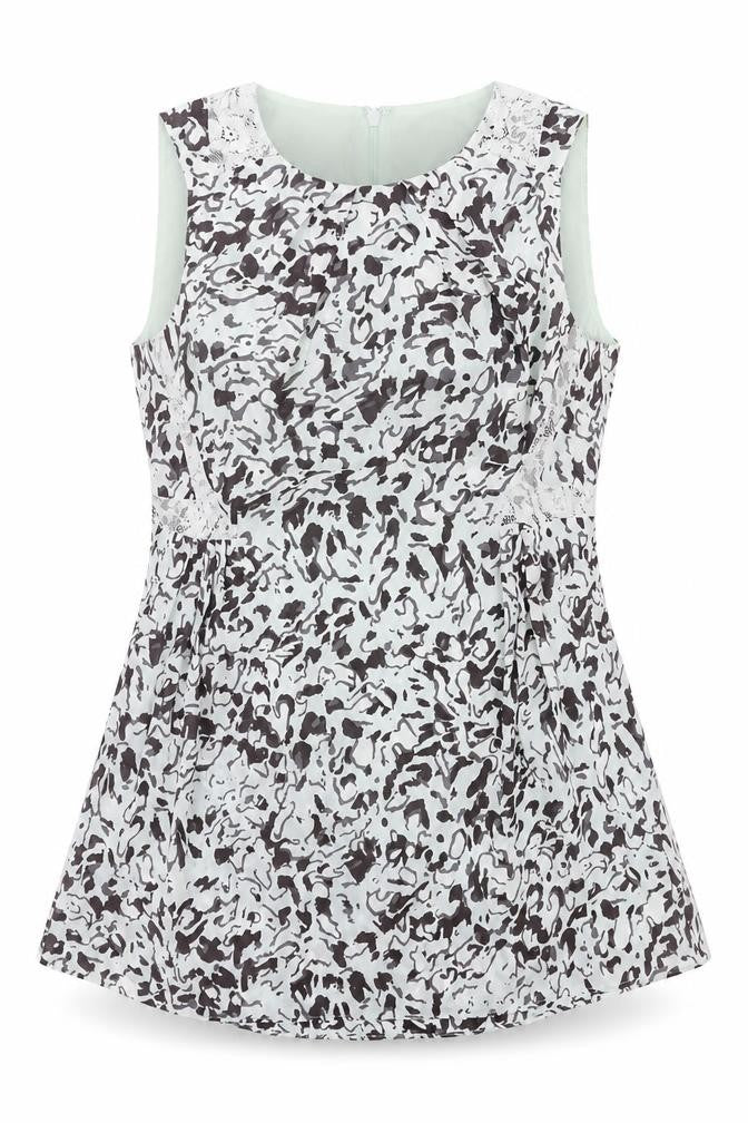 Front view of Coast women’s green geometric polyester basic tank, size UK 6, round neck