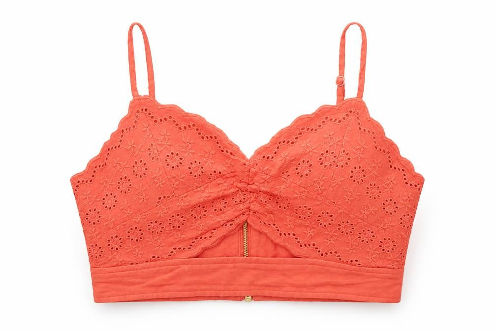 Topshop Womens Pink Cotton Cropped Tank Size 6 Sweetheart - Broderie Anglaise Details
