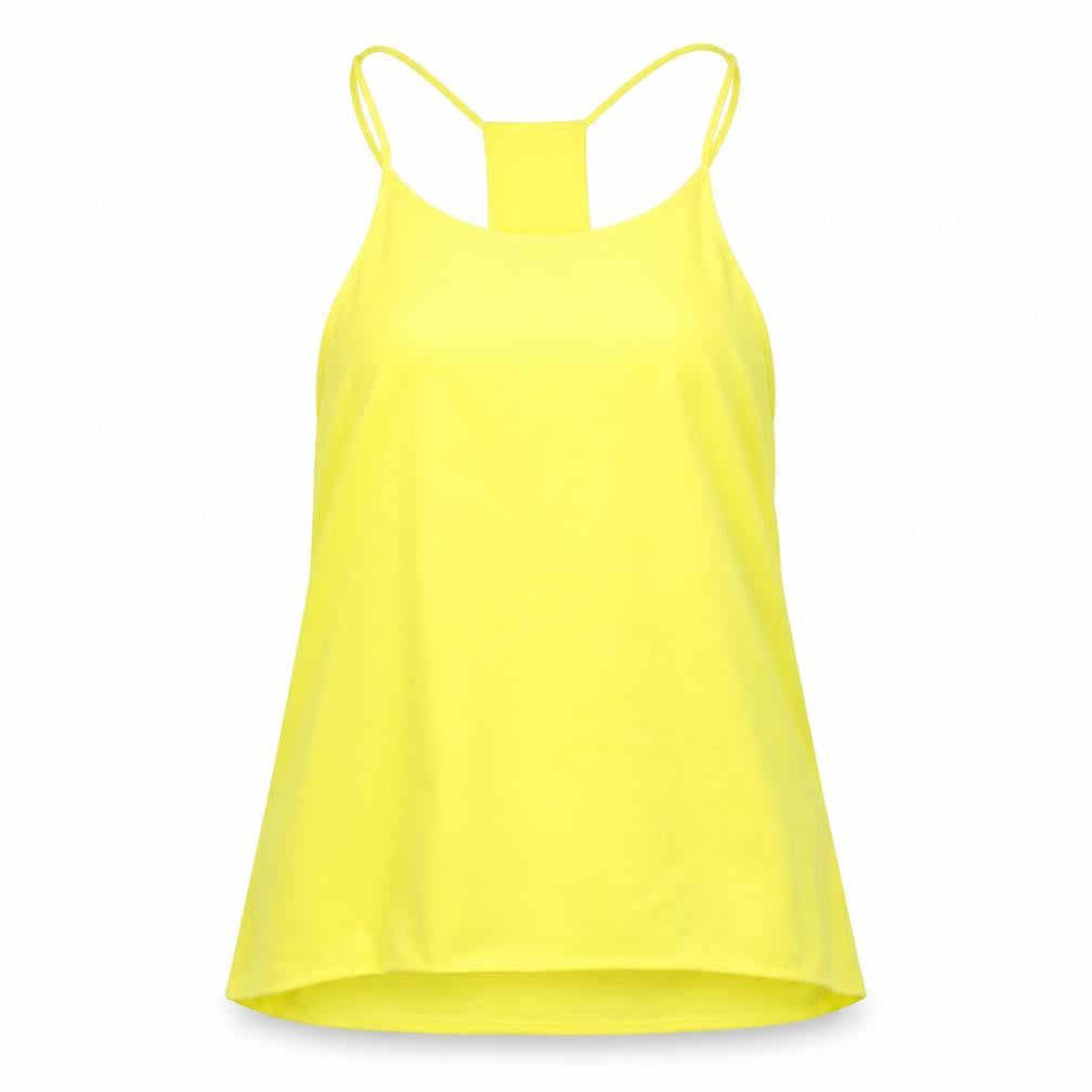 Front view of H&M women’s yellow polyester basic tank, size UK 8, halter