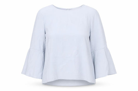 Front view of Topshop women’s blue polyester basic blouse, size UK 12, round neck