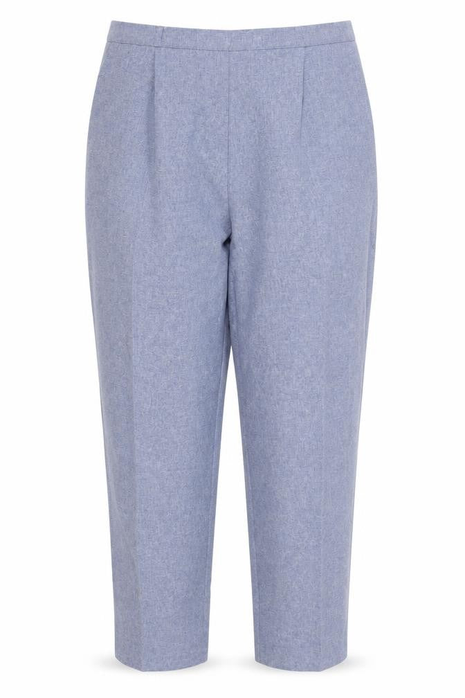 Front view of Classics women’s blue polyester trousers, size UK 20, regular