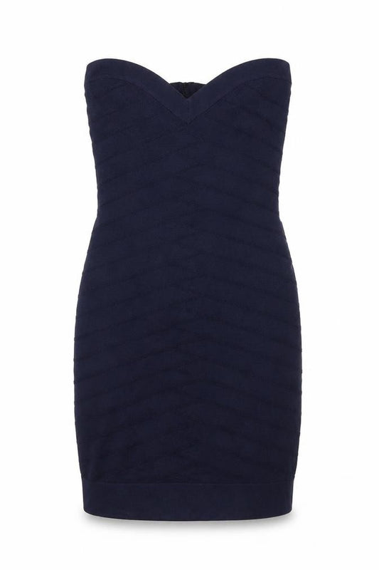 Front view of French Connection women’s blue viscose bodycon, size UK 10, sweetheart zip