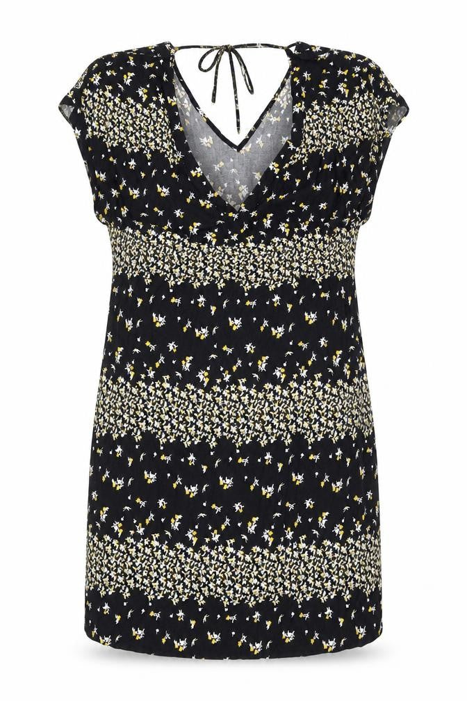 Papaya Womens Black Floral Viscose Shift Size 10 V-Neck Tie