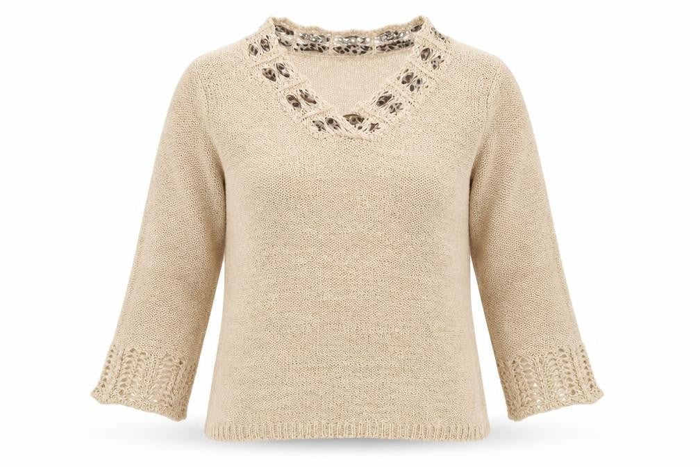 Front view of Klass women’s brown v-neck acrylic jumper, size M