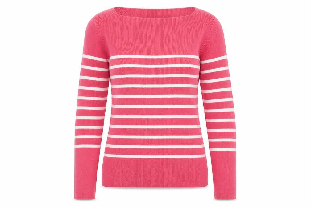 Edeis Womens Pink Boat Neck Striped Cotton Pullover Jumper Size 6 - Size 6-8