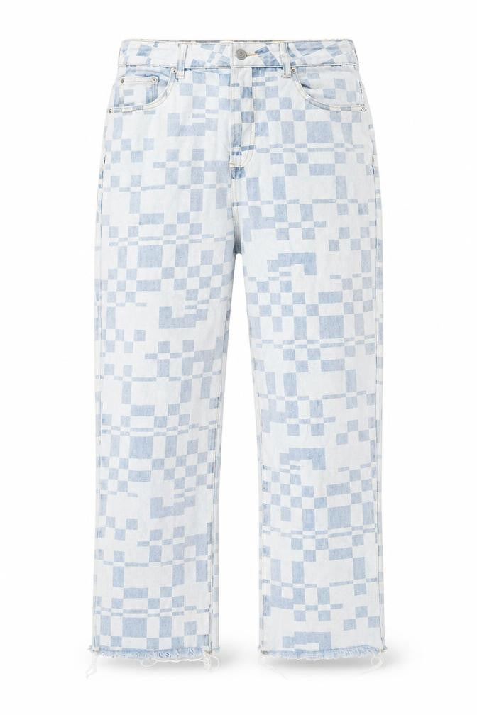 glasson Womens Blue Geometric Cotton Straight Jeans Size 12 Regular Zip