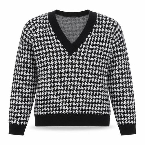 NAANAA Womens Black V-Neck Geometric 100% Cotton Pullover Jumper Size M