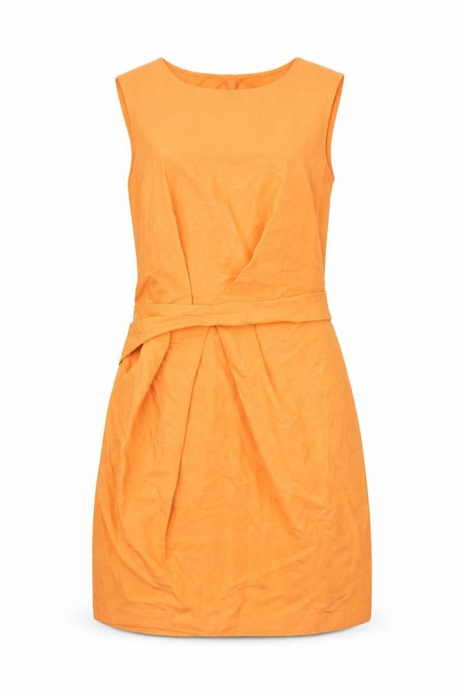 Front view of Next women’s orange viscose a-line, size UK 8, round neck zip