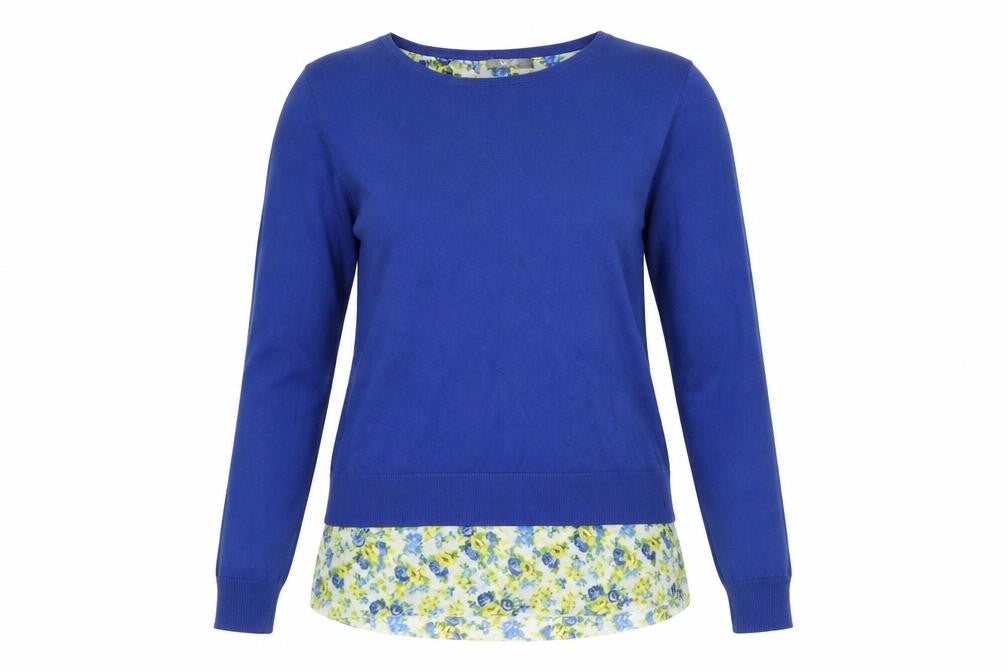 Front view of South women’s blue round neck 100% cotton jumper, size UK 10