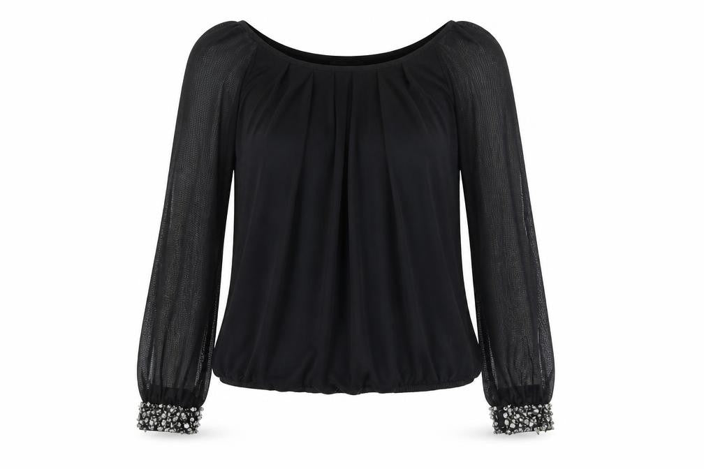 Front view of Wallis women’s black polyester basic blouse, size UK 10, round neck