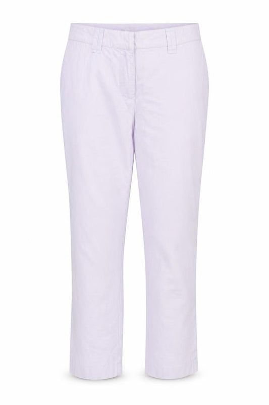 Front view of Warehouse women’s purple cotton chino trousers, size UK 12, 27-inch leg regular zip