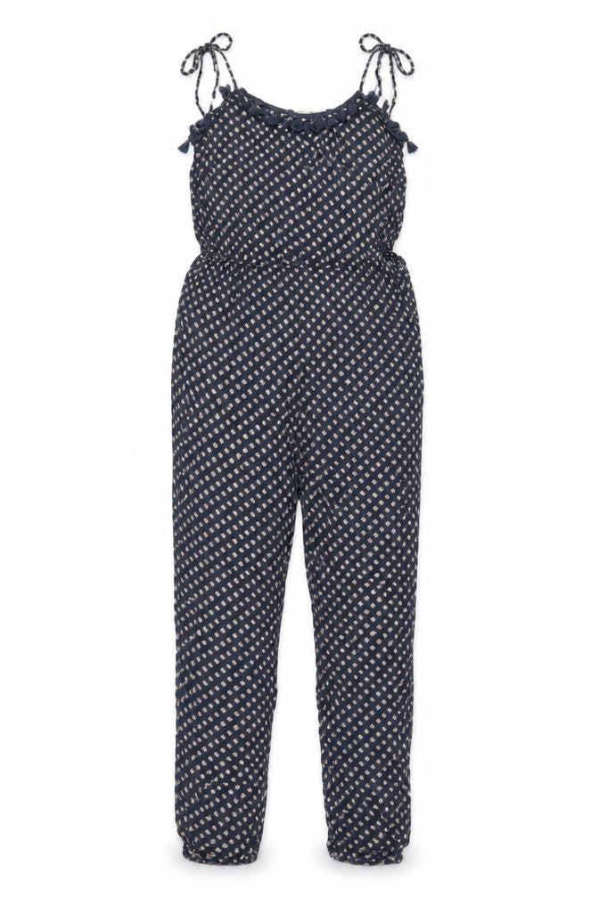 Mango Womens Blue Geometric Cotton Jumpsuit One-Piece Size S Pullover