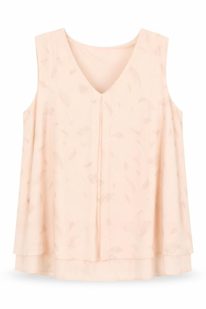 Front view of M&Co women’s pink geometric polyester basic tank, size UK 16, v-neck - feather print