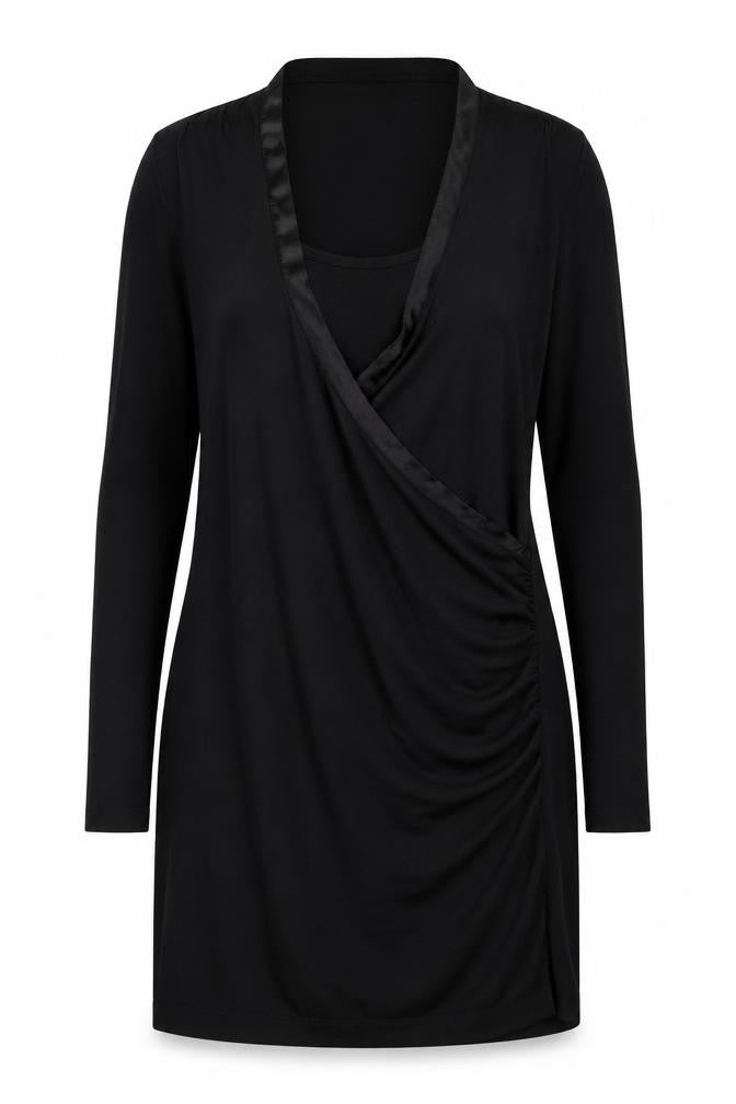 Front view of French Connection women’s black cotton a-line, size UK 10, v-neck pullover