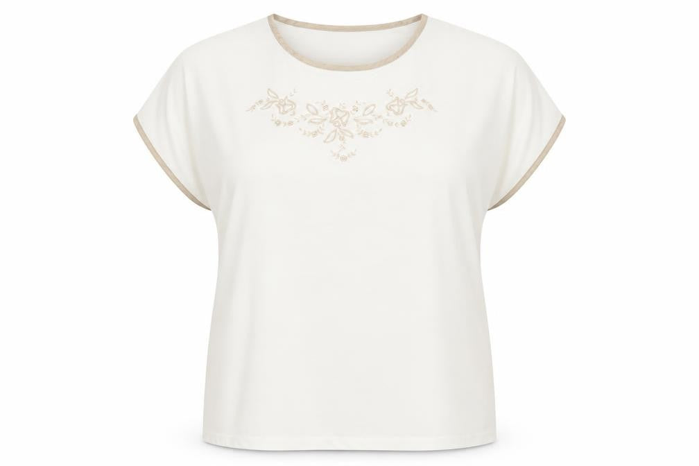 Front view of Preworn women’s white polyester basic t-shirt, size UK 14, round neck