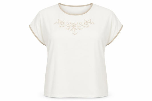Front view of Preworn women’s white polyester basic t-shirt, size UK 14, round neck