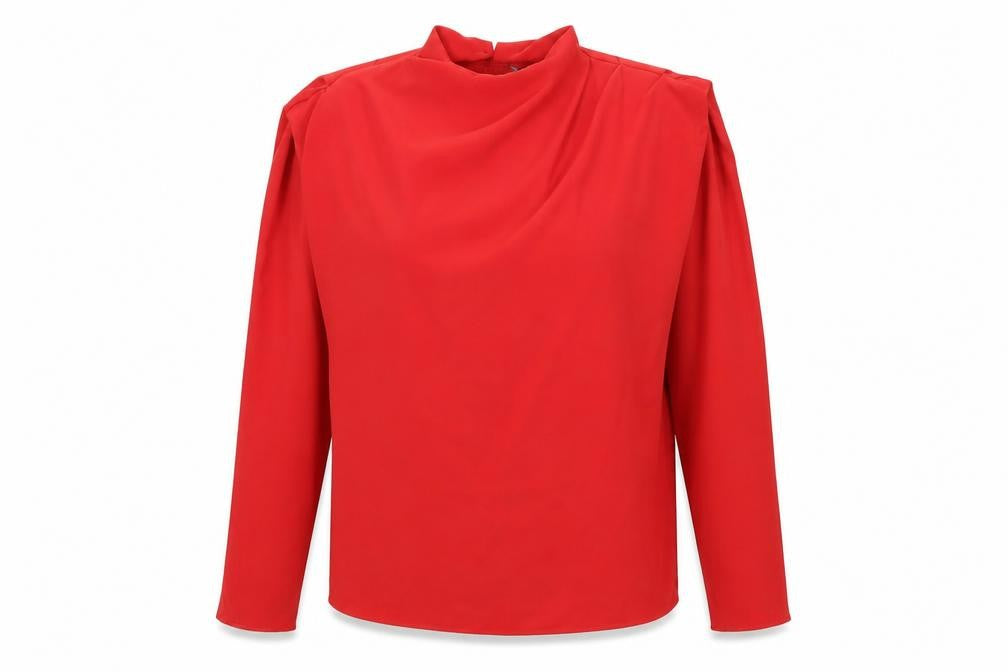 Front view of Zara women’s red polyester basic blouse, size L, round neck