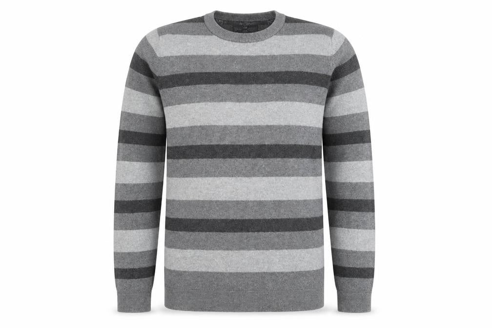 Blue Harbour Mens Grey Round Neck Striped Cotton Pullover Jumper Size S Long Sleeve