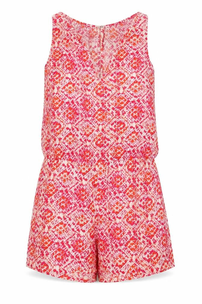 Front view of Gap women’s pink geometric polyester playsuit one-piece, size S, hook & eye