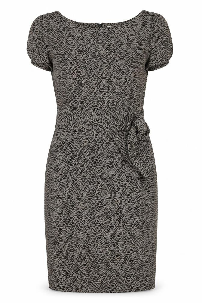 Marks and Spencer Womens Brown Animal Print Acrylic Pencil Dress Size 10 Boat Neck Zip - Leopard Print