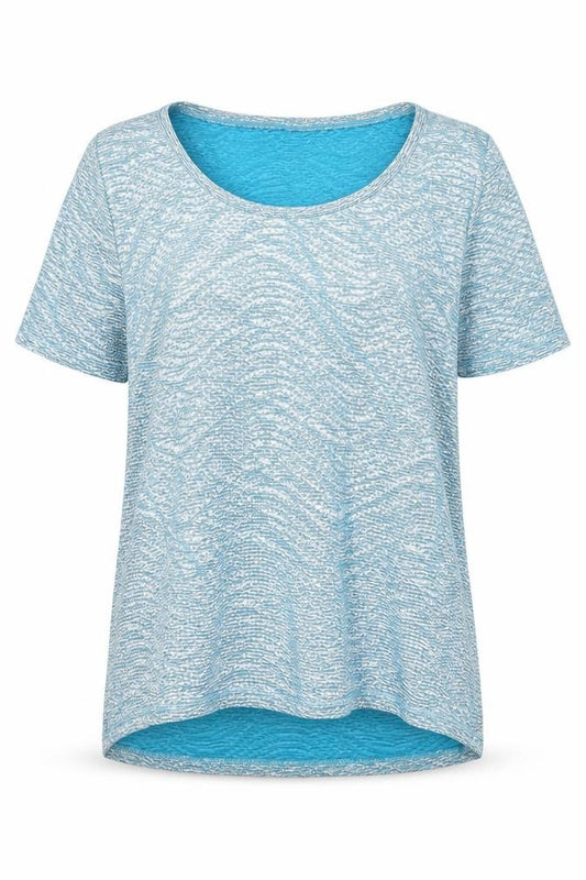 Front view of H&M women’s blue polyester basic t-shirt, size XS, round neck