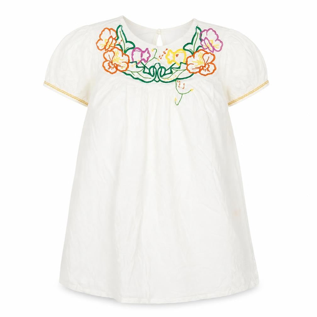 Topshop Womens Ivory Polyester Basic Blouse Size 6 Round Neck - Flower Detail