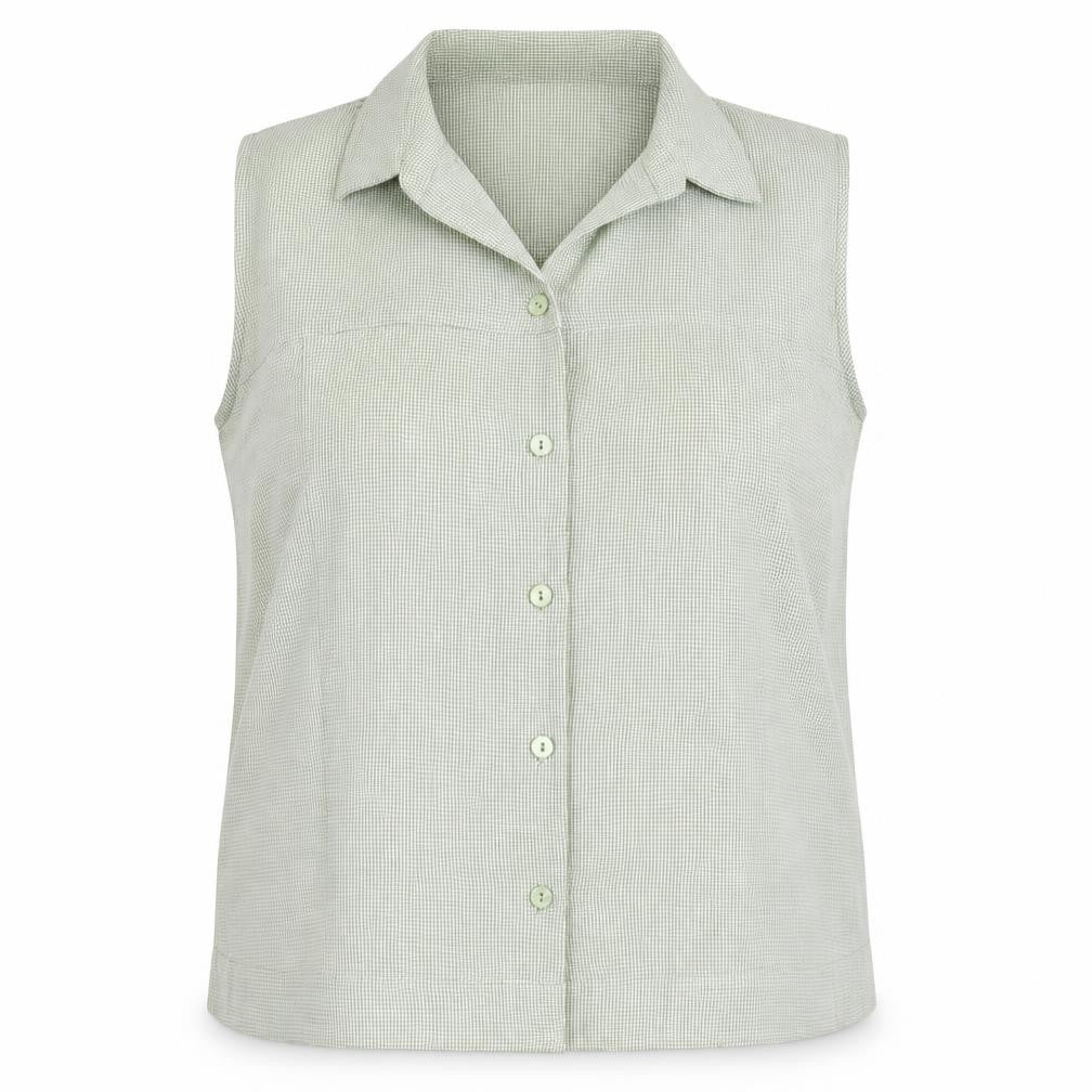 Front view of Roberto Celli women’s green polyester basic tank, size UK 18, v-neck