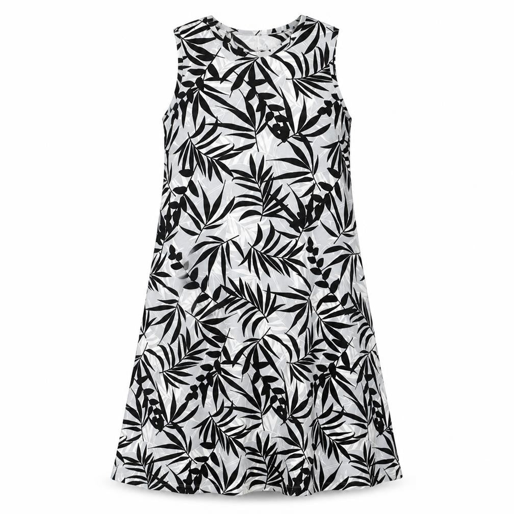 Front view of D&Co. women’s grey floral cotton trapeze & swing, size M, round neck pullover