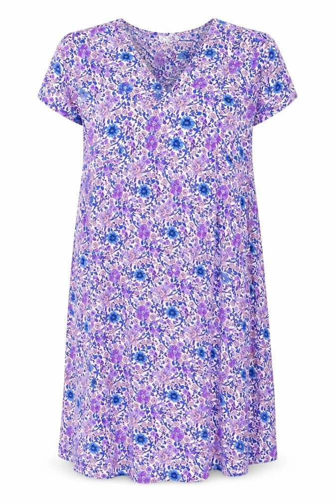Grace & Mila Womens Purple Floral Viscose A-Line Size M V-Neck Pullover