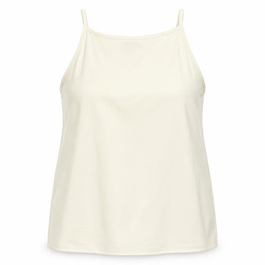 Front view of Warehouse women’s beige polyester basic tank, size UK 14, square neck