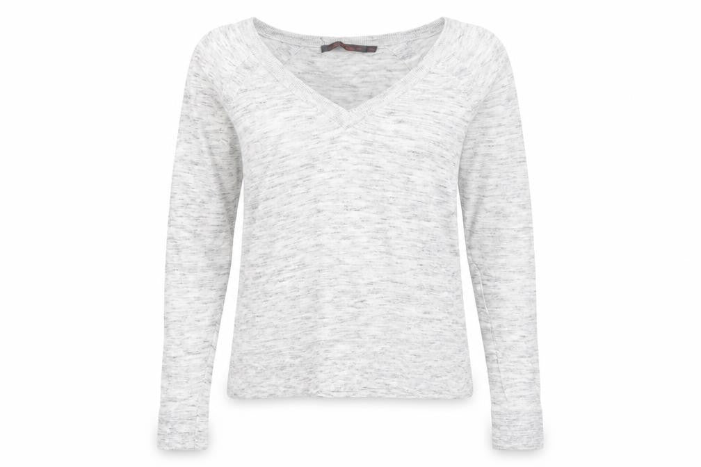Front view of Feel the piece women’s grey v-neck cotton jumper, size XS