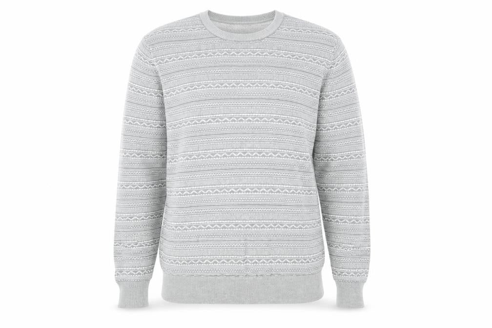 Springfield Mens Grey Round Neck Fair Isle Cotton Pullover Jumper Size XL Long Sleeve